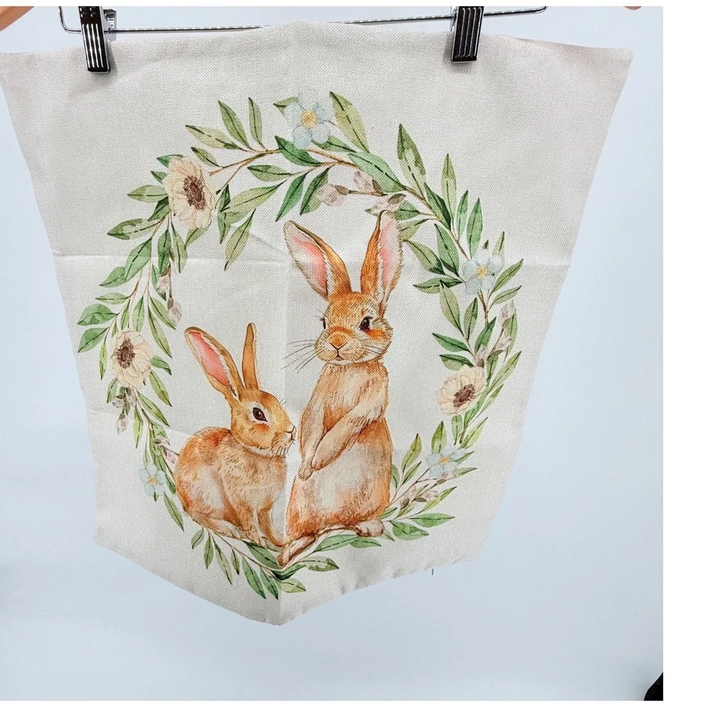 Easter Bunny‎ Pillow Cover Floral Wreath Spring Holiday Home Decor Throw 19X19